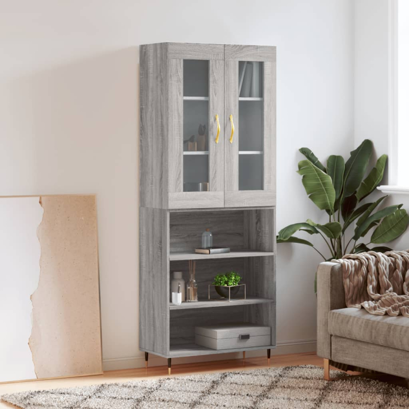 Highboard Grau Sonoma 69,5x34x180 cm Holzwerkstoff