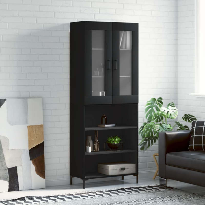 Highboard Schwarz 69,5x34x180 cm Holzwerkstoff