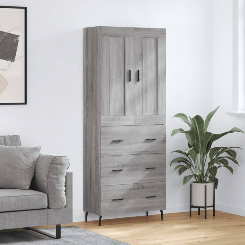 Highboard Grau Sonoma 69,5x34x180 cm Holzwerkstoff