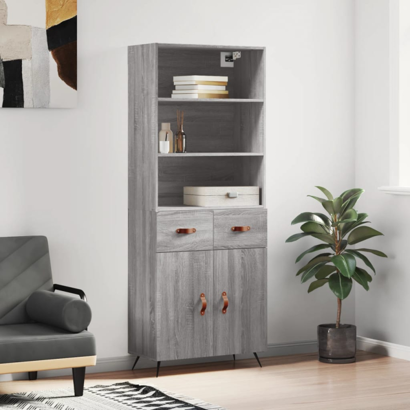 Highboard Grau Sonoma 69,5x34x180 cm Holzwerkstoff