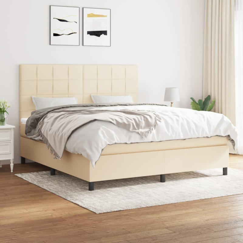 Boxspringbett mit Matratze Creme 180x200 cm Stoff