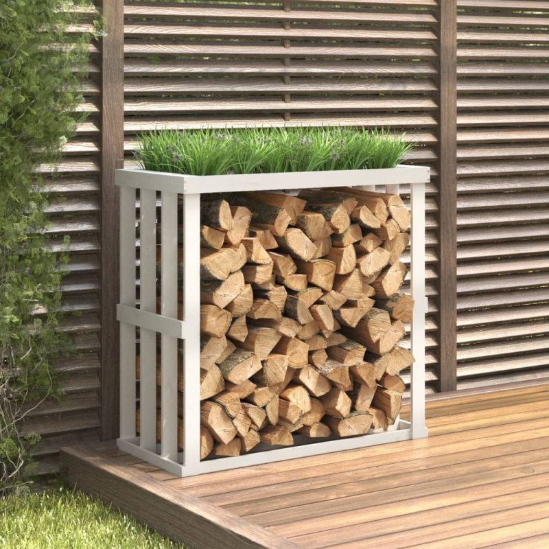 Outdoor-Kaminholzregal Weiß 108x52x106 cm Massivholz Kiefer