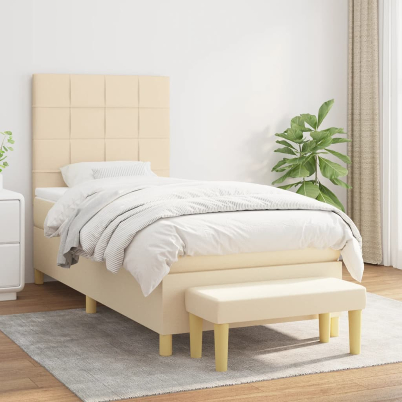 Boxspringbett mit Matratze Creme 90x190 cm Stoff