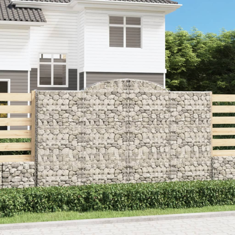 Gabionen mit Hochbogen 3 Stk. 300x30x180/200cm Verzinktes Eisen