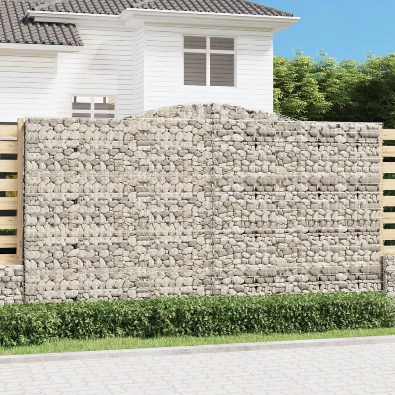 Gabionen mit Hochbogen 2 Stk. 400x30x220/240cm Verzinktes Eisen