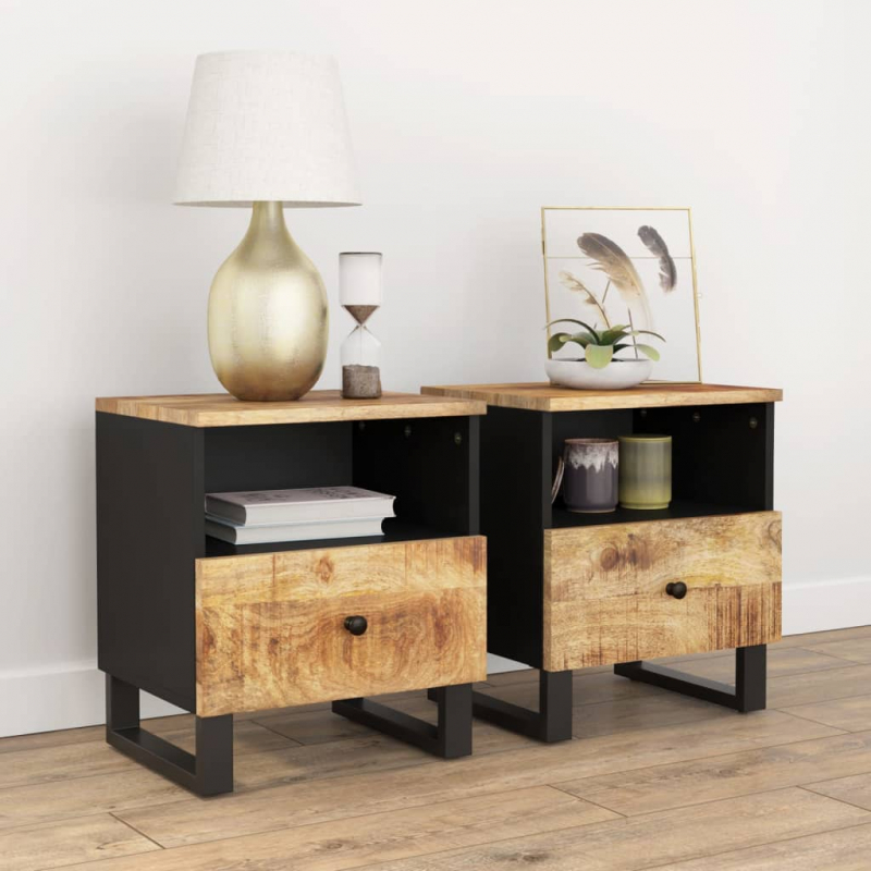 Nachttische 2 Stk. Massivholz Mango & Holzwerkstoff