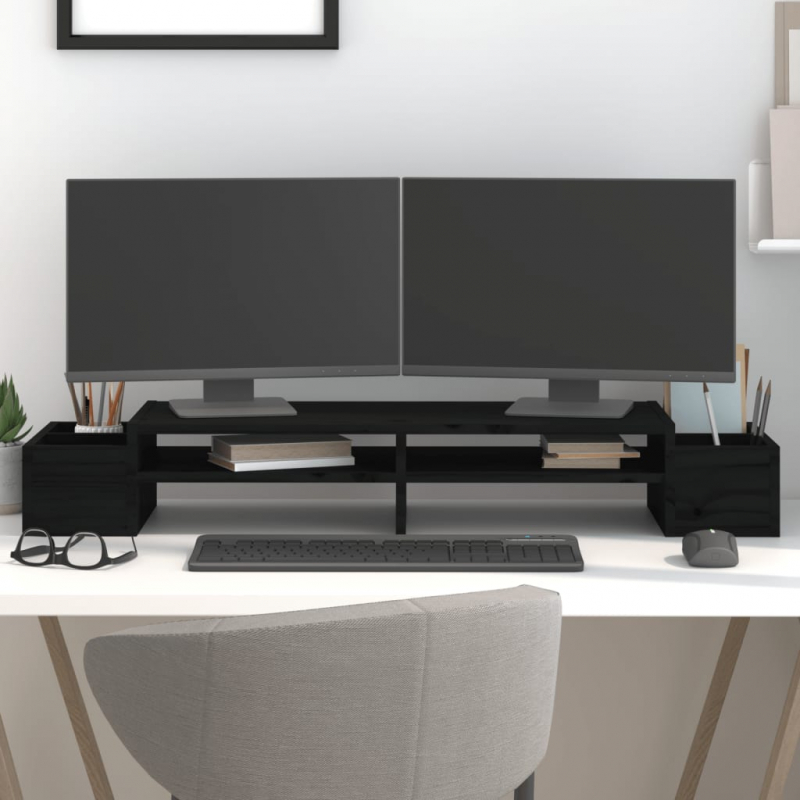 Monitorständer Schwarz 100x27,5x15 cm Massivholz Kiefer