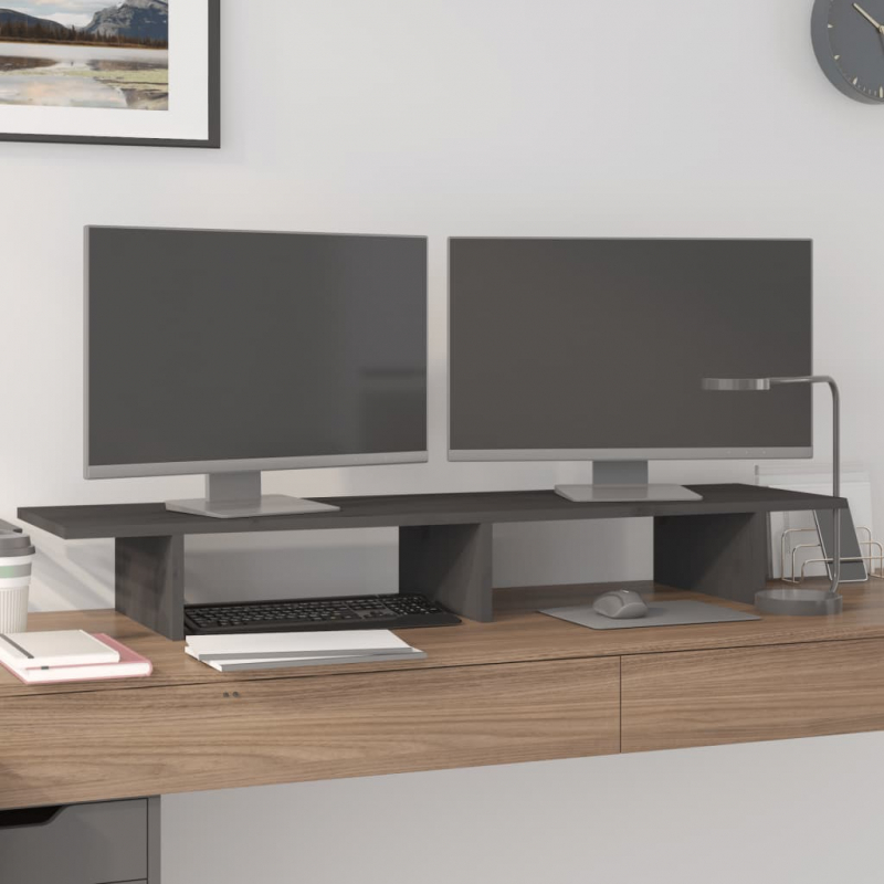 Monitorständer Grau 100x27x15 cm Massivholz Kiefer