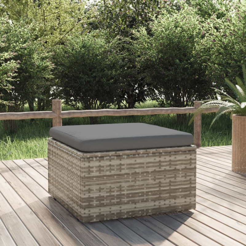 Gartenhocker mit Kissen Grau 55x55x30 cm Poly Rattan