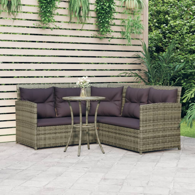 2-tlg. Sofagarnitur in L-Form mit Kissen Grau Poly Rattan