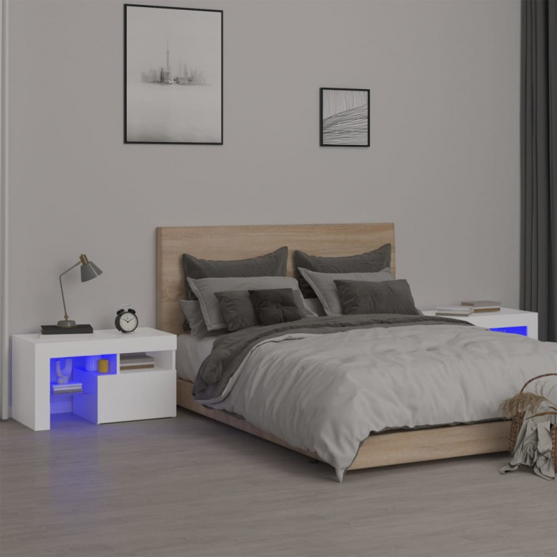 Nachttische 2 Stk. mit LED-Leuchten Weiß 70x36,5x40 cm