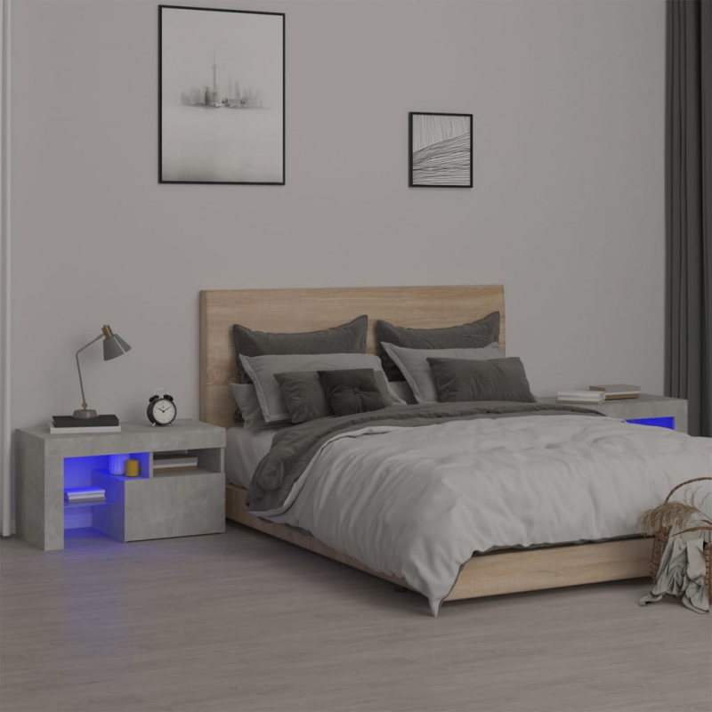 Nachttische 2 Stk. mit LED-Leuchten Betongrau 70x36,5x40 cm