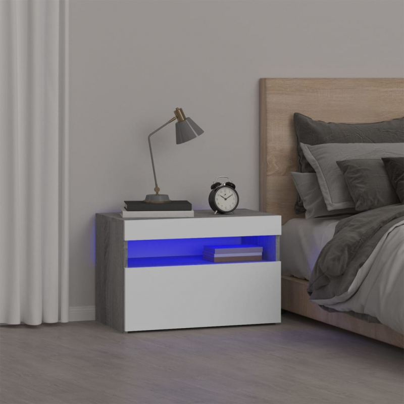 Nachttisch mit LED-Leuchten Grau Sonoma 60x35x40 cm