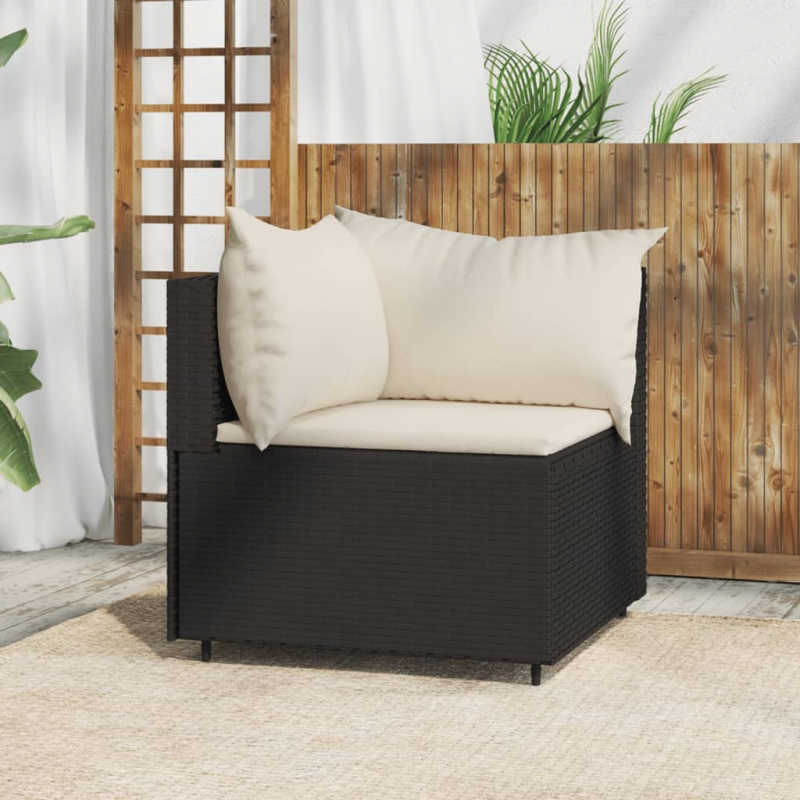 Garten-Ecksofa mit Kissen Schwarz Poly Rattan