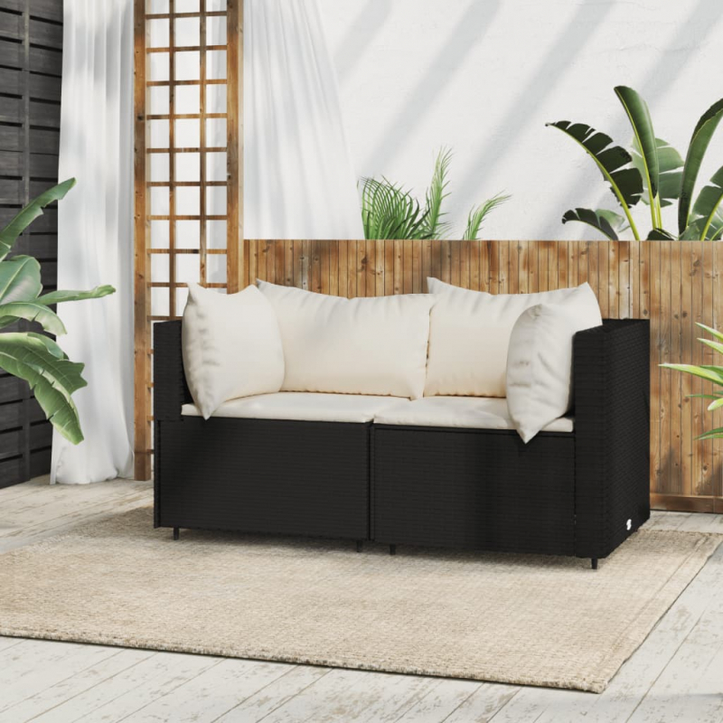 Garten-Ecksofas mit Kissen 2 Stk. Schwarz Poly Rattan