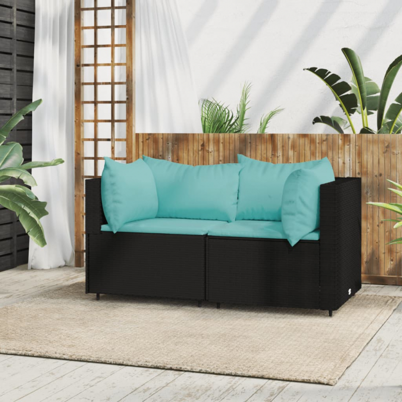 Garten-Ecksofas mit Kissen 2 Stk. Schwarz Poly Rattan