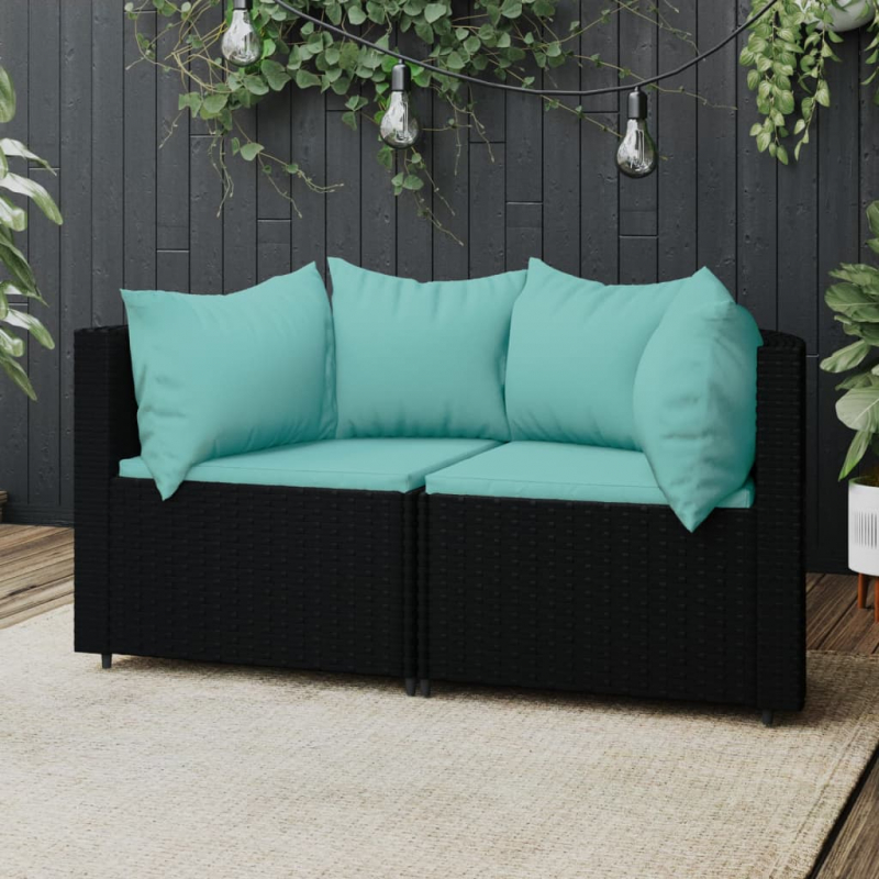 Garten-Ecksofas mit Kissen 2 Stk. Schwarz Poly Rattan