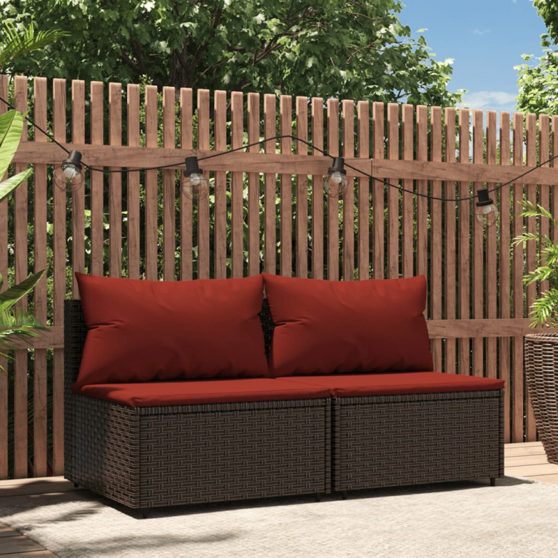 Garten-Mittelsofas mit Kissen 2 Stk. Braun Poly Rattan