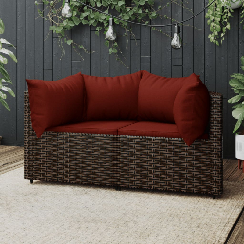 Garten-Ecksofas mit Kissen 2 Stk. Braun Poly Rattan