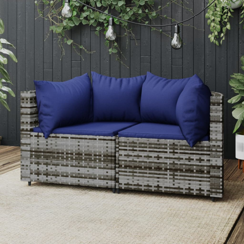 Garten-Ecksofas mit Kissen 2 Stk. Grau Poly Rattan