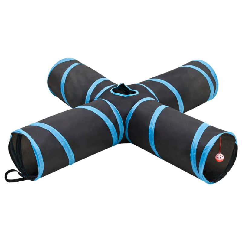 Katzentunnel 4-Wege Schwarz und Blau 132 cm Polyester