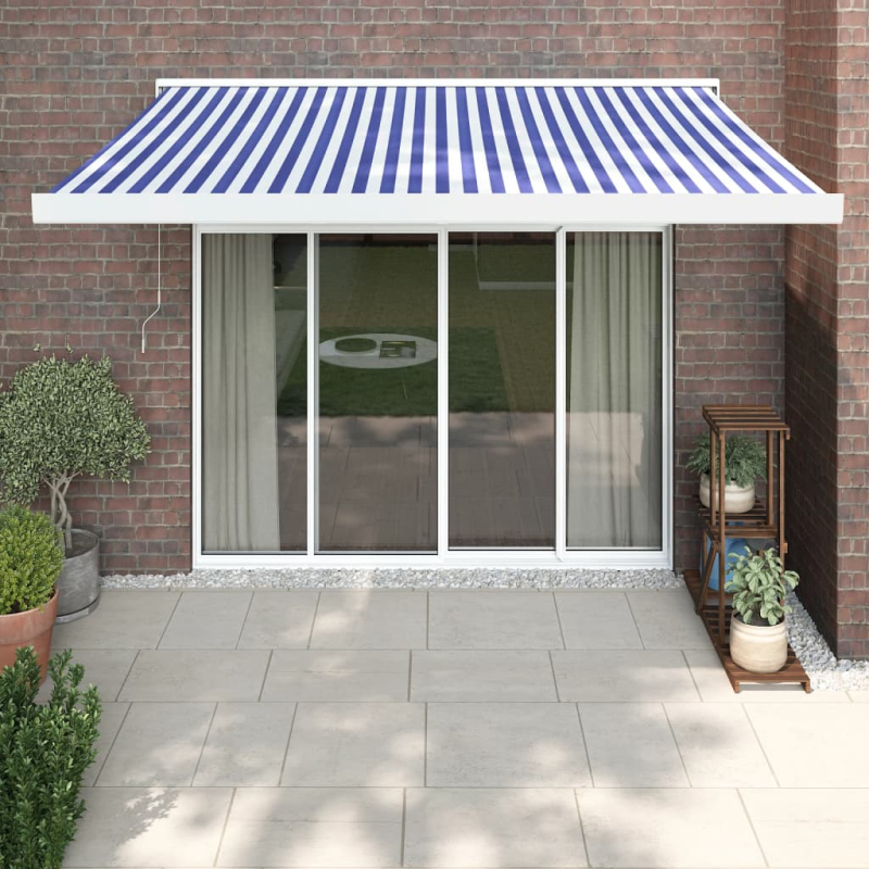 Markise Einziehbar Blau und Weiß 3,5x2,5 m Stoff und Aluminium