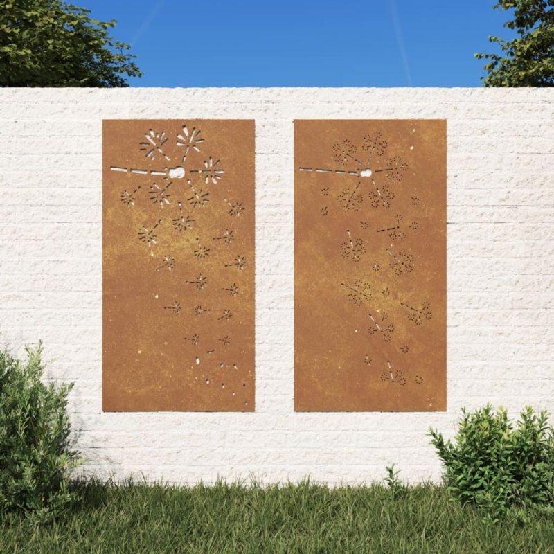 2-tlg. Garten-Wanddeko 105x55 cm Cortenstahl Blumen-Design
