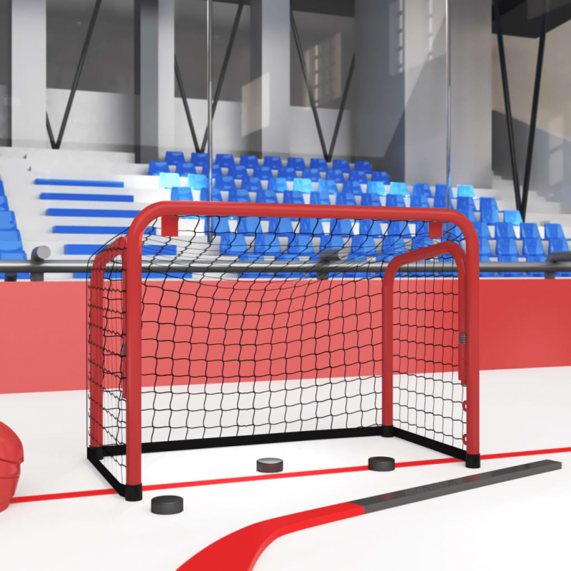 Hockeytor mit Netz Rot & Schwarz 68x32x47 cm Stahl & Polyester