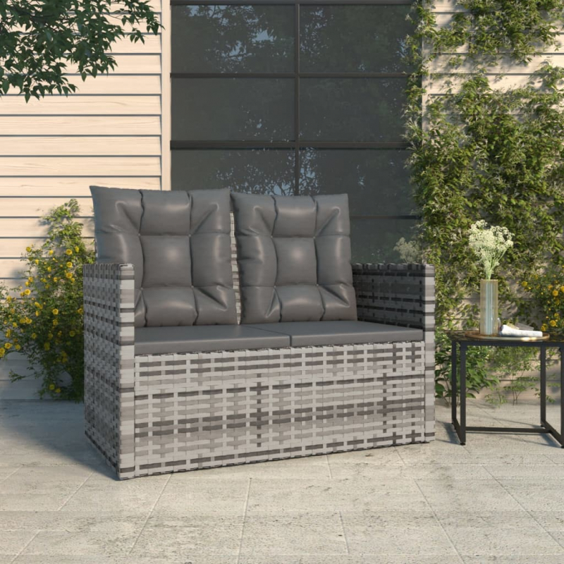 Gartenbank mit Kissen Grau 105 cm Poly Rattan