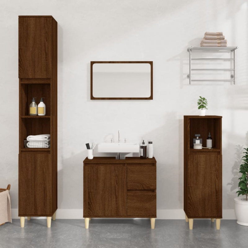 Badschrank Braun Eichen-Optik 30x30x100 cm Holzwerkstoff