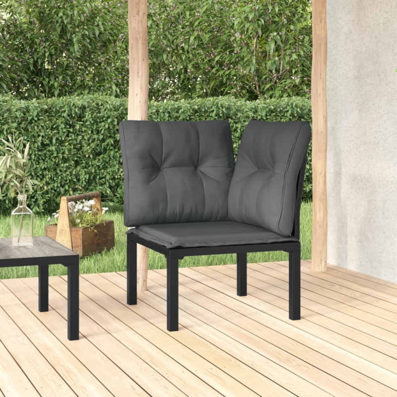 Garten-Eckstuhl mit Kissen Schwarz und Grau Poly Rattan