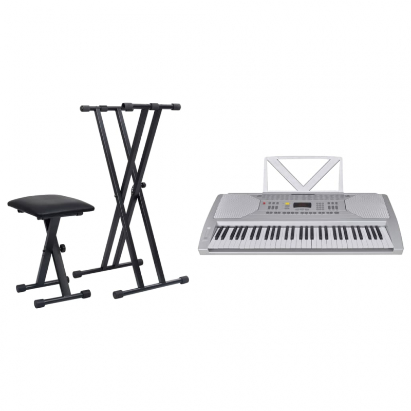 Elektrisches Keyboard-Set mit 61 Tasten Silbern und Schwarz