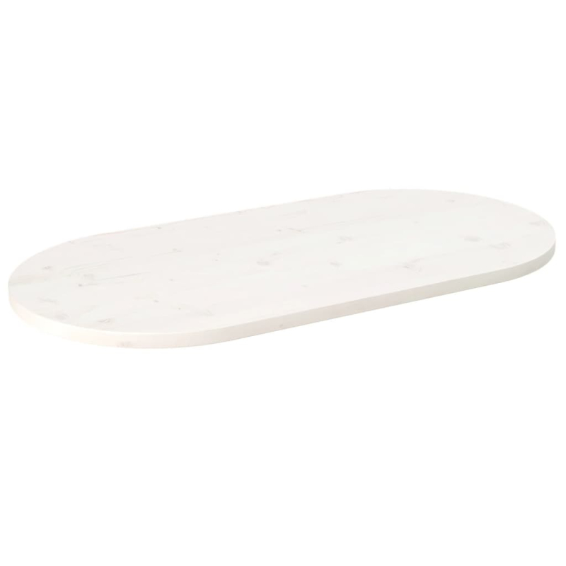 Tischplatte Weiß 90x45x2,5 cm Massivholz Kiefer Oval