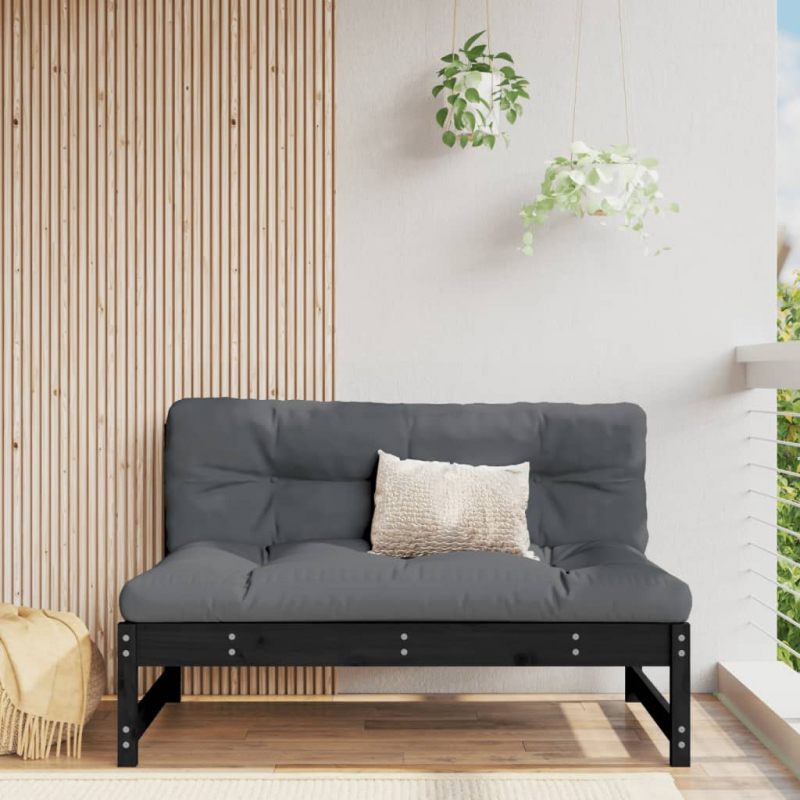 Garten-Mittelsofa Schwarz 120x80 cm Massivholz Kiefer