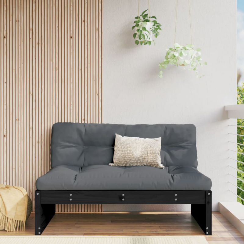 Garten-Mittelsofa Schwarz 120x80 cm Massivholz Kiefer