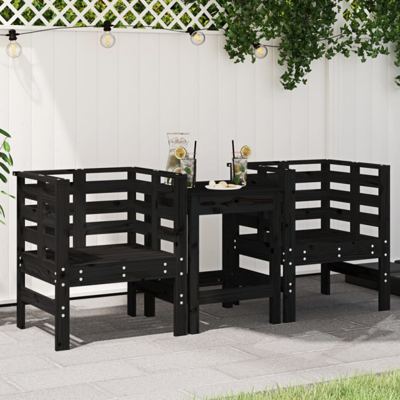 Gartenstühle 2 Stk. Schwarz 61,5x53x71 cm Massivholz Kiefer