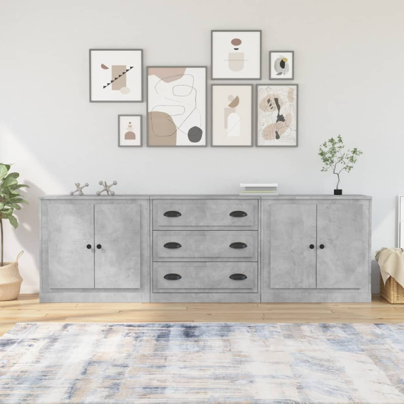 Sideboards 3 Stk. Betongrau Holzwerkstoff