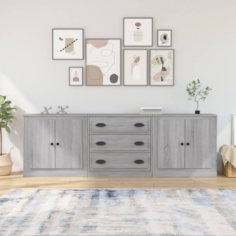 Sideboards 3 Stk. Grau Sonoma Holzwerkstoff