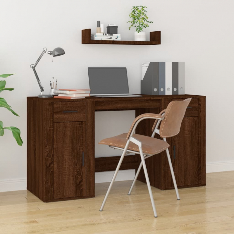 Schreibtisch mit Stauraum Braun Eichen-Optik Holzwerkstoff