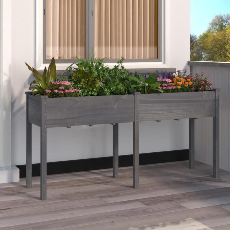 Pflanzkübel mit Einsatz Grau 161x45x76 cm Massivholz Tanne