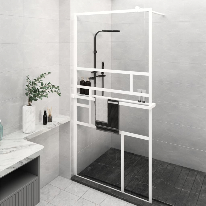 Duschwand mit Ablage für Walk-In-Dusche Weiß 100x195 cm ESG