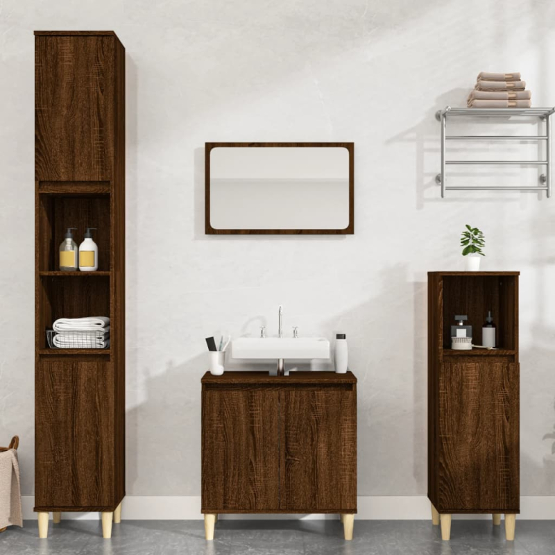 3-tlg. Badmöbel-Set Braun Eichen-Optik Holzwerkstoff