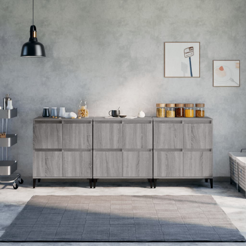 Sideboards 3 Stk. Grau Sonoma 60x35x70 cm Holzwerkstoff