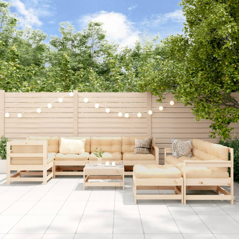 10-tlg. Garten-Lounge-Set mit Kissen Massivholz