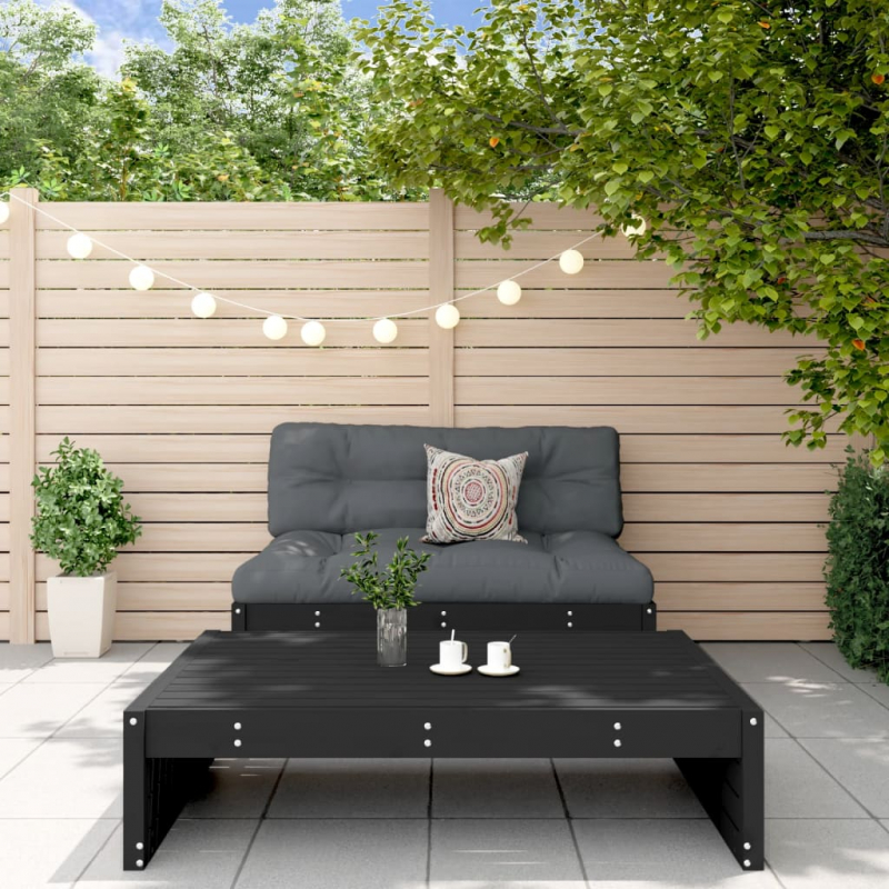 2-tlg. Garten-Lounge-Set mit Kissen Schwarz Massivholz