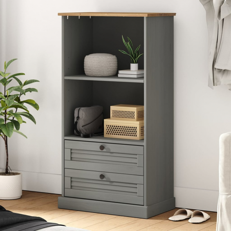 Bücherregal VIGO Grau 60x35x114,5 cm Massivholz Kiefer