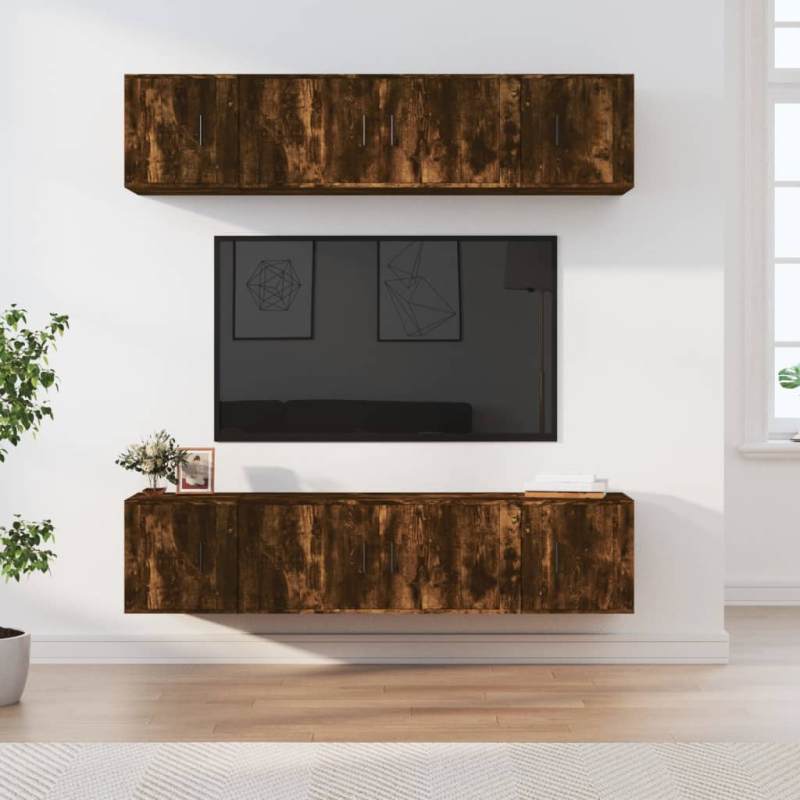 6-tlg. TV-Schrank-Set Räuchereiche Holzwerkstoff