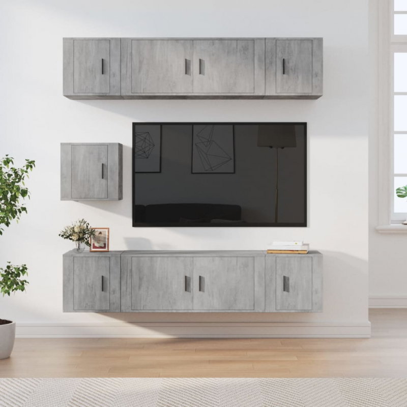 7-tlg. TV-Schrank-Set Betongrau Holzwerkstoff
