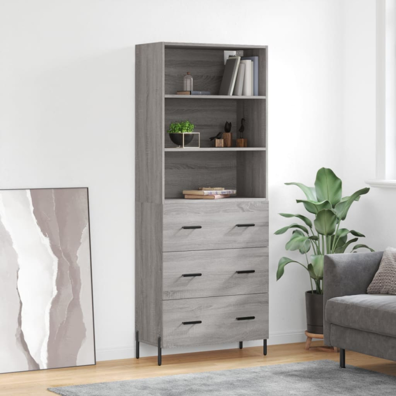 Highboard Grau Sonoma 69,5x34x180 cm Holzwerkstoff