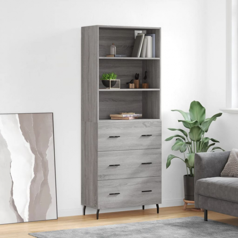 Highboard Grau Sonoma 69,5x34x180 cm Holzwerkstoff